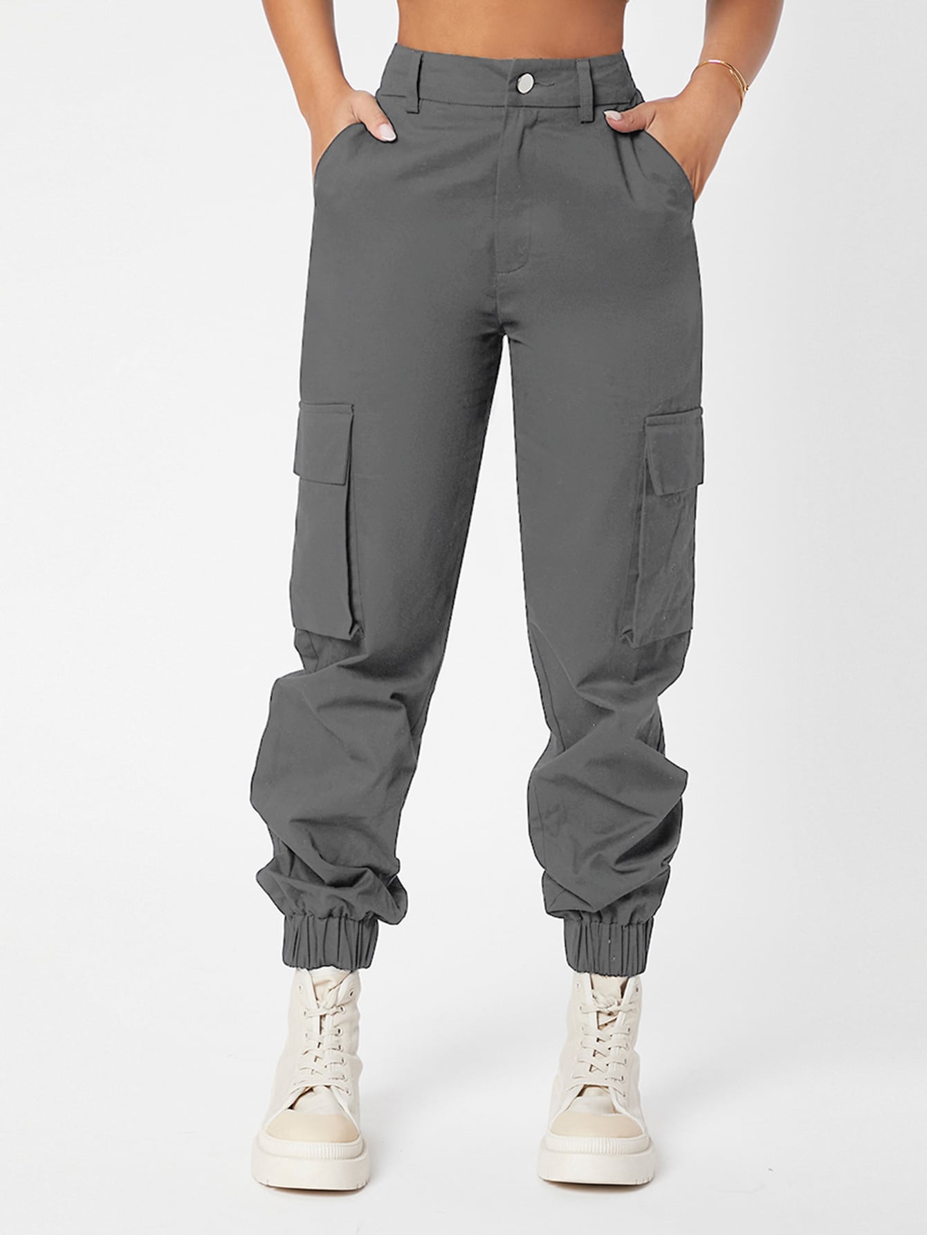 Cargo Pants Men Fashion Solid Color Drawstring Casual Multi Zippers Pockets  Trousers Hip Hop Style Men Harem Pants Streetwear