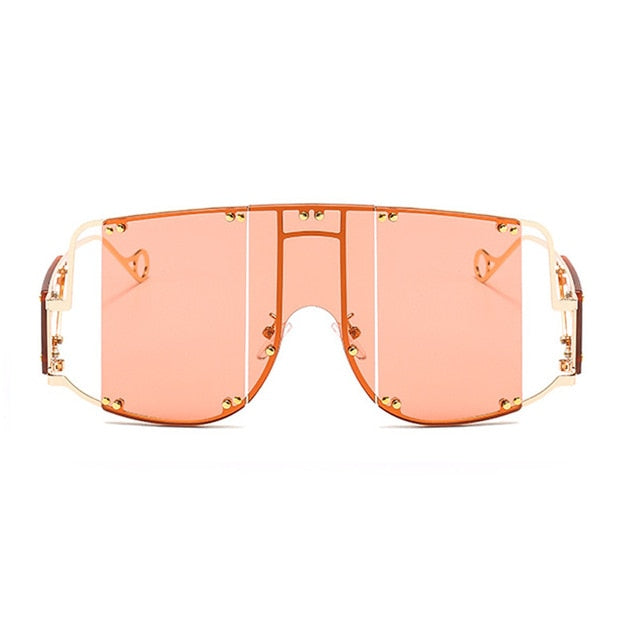 light red color pop shades. Featuring an gold frame oversized square design trimmed in gold.  Theses special sunglasses change colors in different lighting. 